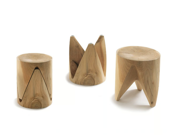 J+I ZIG+ZAG - Low stackable solid cedar wood stool by Riva 1920 - view 2
